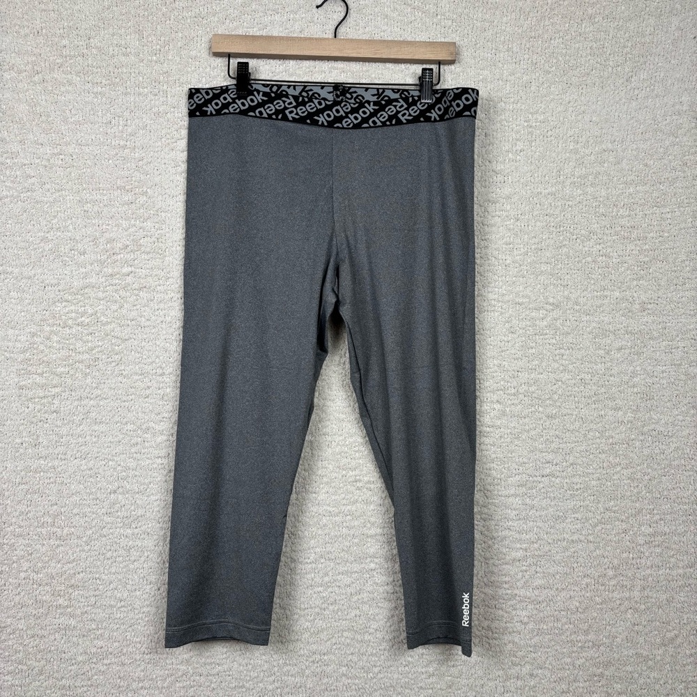 Reebok Leggings Womens‎ XL Gray Workout Ready PlayDry Crop Logo Gym Outdoors Run